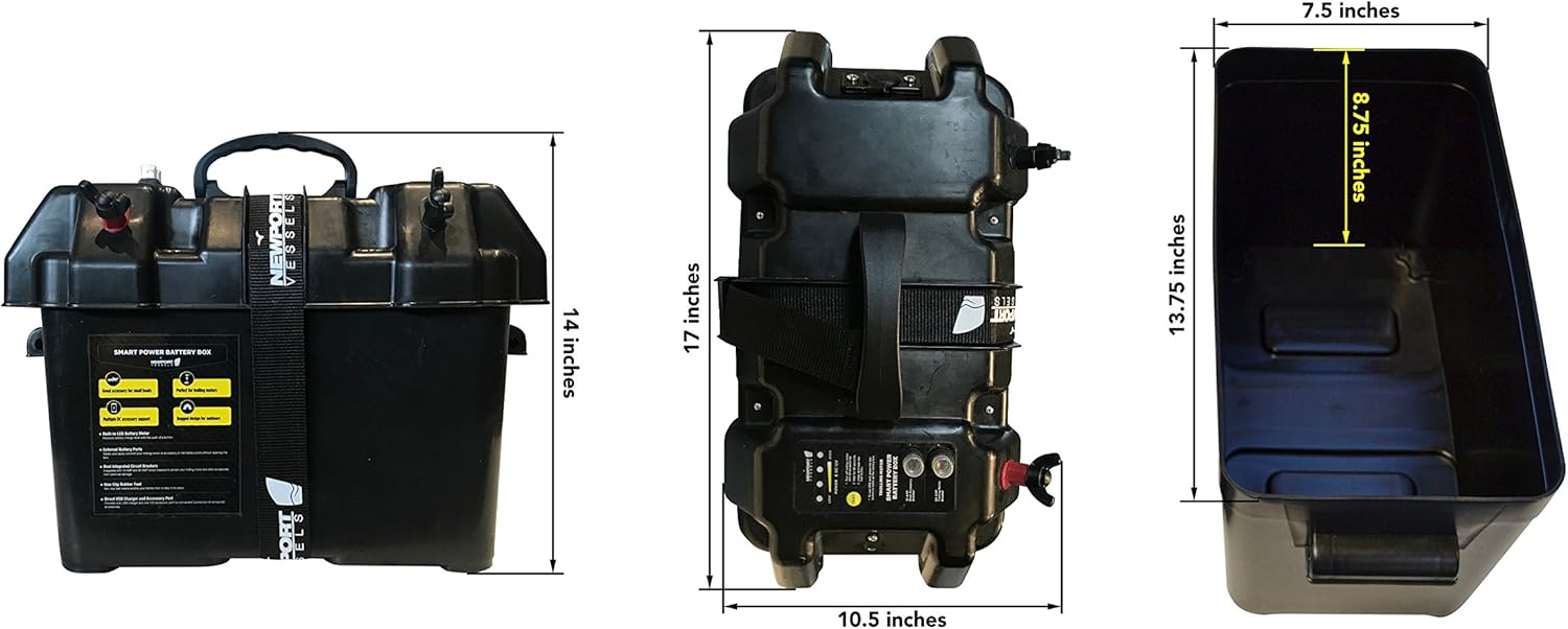 Newport Vessels Trolling Motor Smart Battery Box Power Center with USB and DC Ports : Sports & Outdoors