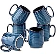 Hasense Coffee Mugs Set of 6, 12 Ounce Coffee Cups Set with Handle, Ceramic Tea Mugs for Kitchen, Blue Latte Mugs for Coffee,Cocoa, Tea, Stylish Mug Gift, Dishwasher and Microwave Safe