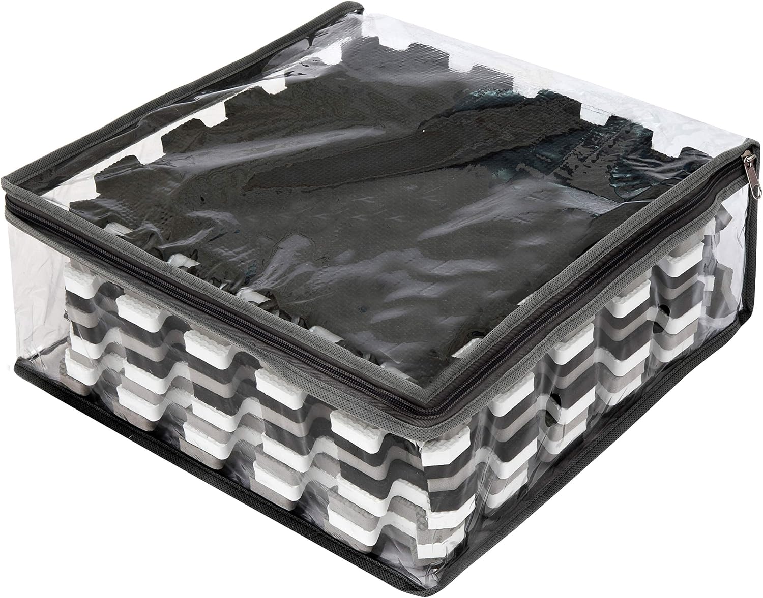 Edukit Foam Mats ; 12 Pieces and 14 Edges; 30.5 x 30.5cm; Black, Grey, White - Non-Slip Interlocking Puzzle Floor Tiles for Home, Gym, Playroom - Image 4