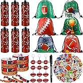 Maxdot 81 Pcs Football Party Favors Set Water Bottle Drawstring Bags Acrylic Keychain Knotted Bracelet 50 Stickers Oil Pen Sports Favors for Team Gifts Party Supplies