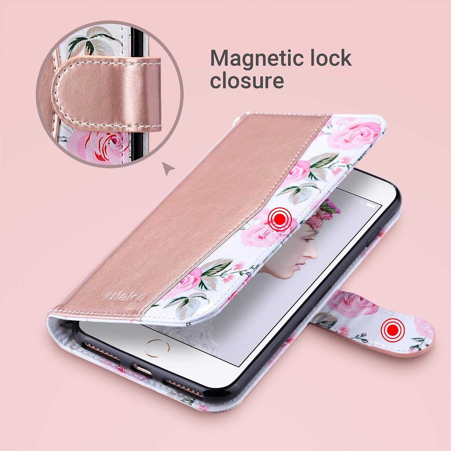 ULAK Compatible iPhone 7 Plus/8 Plus Wallet Case for Women PU Leather Flip Cover with Card Holder Kickstand Protective Purse Case 5.5 Inch - Image 5