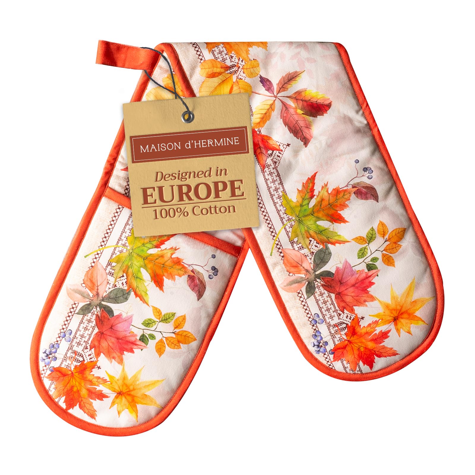 Maison d' Hermine Double Oven Mitt (18 cm x 89 cm) 100% Cotton Heat Resistant BBQ Cooking Gloves with Loop for Christmas Decorations Baking Cooking Barbeque Handling Hot Pan (Amarante)