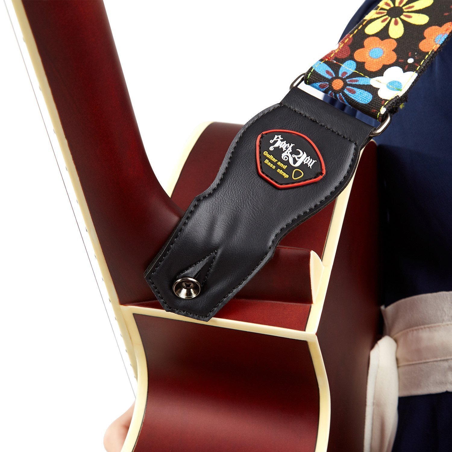Mugig Guitar Strap, Adjustable Soft Cotton With Lovely Flower Pattern Strap for Guitar, Bass