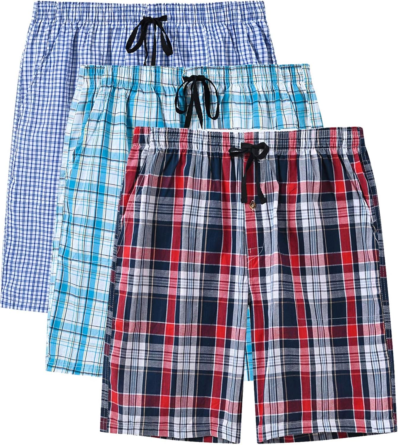 MoFiz Men's Cotton Pyjama Lounge Shorts Checked Button Fly Pyjama