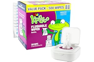 Flushable Wipes for Baby and Kids by Kandoo, Sensitve and Unscented Formula, Hypoallergenic Potty Training Wet Cleansing Cloths, 50 Count, 10 Pack + Tub