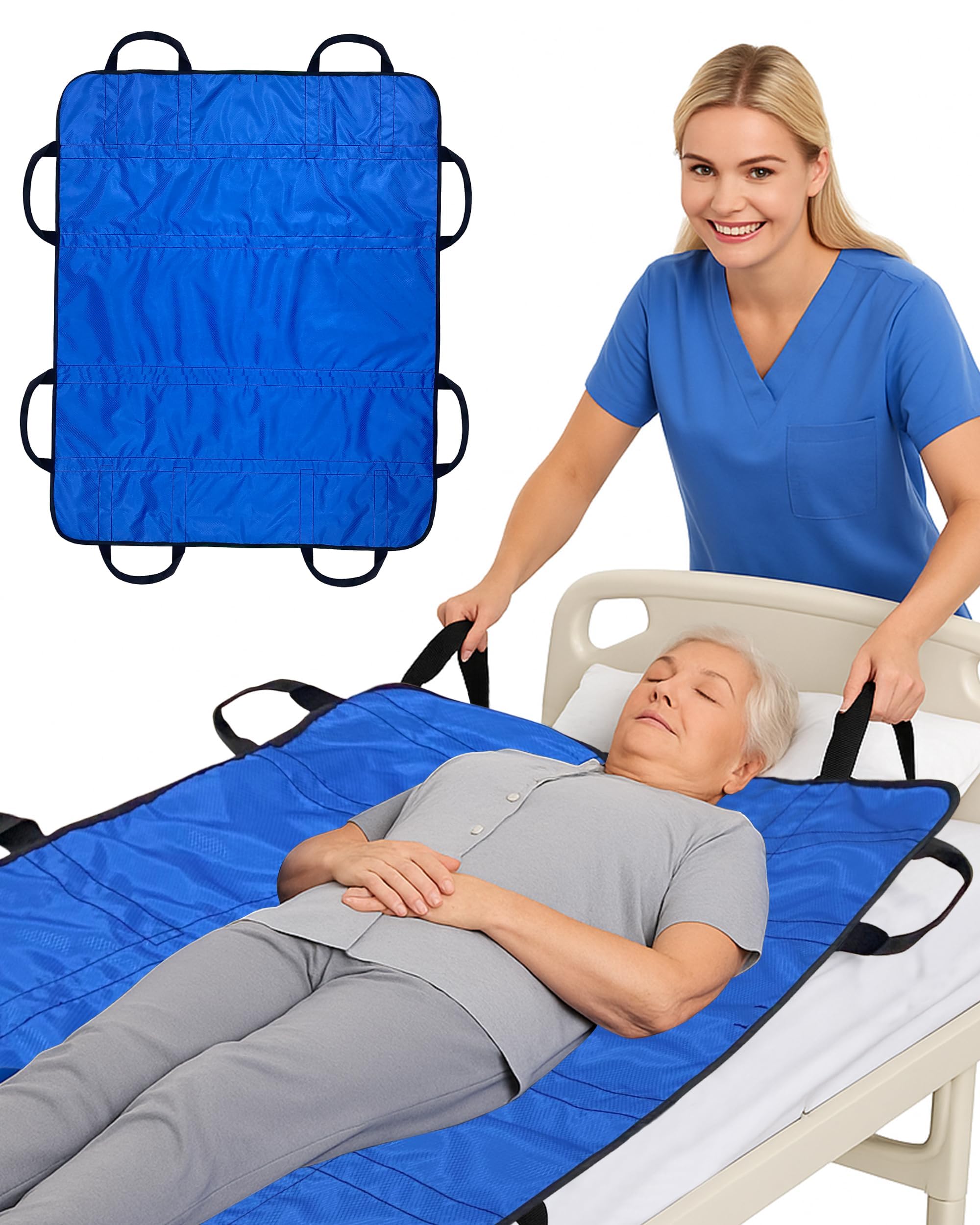 Photo 1 of SPRING SEAON Patient Positioning Bed Pad with Handles – Transfer & Slide Sheet for Elderly Care, Waterproof Washable Draw Sheet for Hospital or Home Use, 46.5" x 38.5", 450 LBS Support,Blue