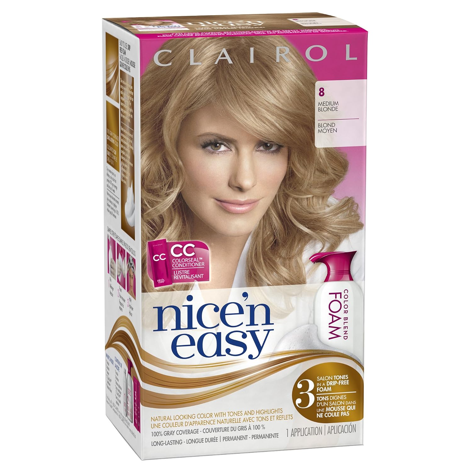 Clairol Nice 'n Easy Foam Hair Color 8 Medium Blonde (Pack of 3) Chemical Hair