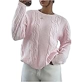 BEAUDRM Girl's Cable Knit Sweater Crewneck Long Sleeve Fall Knit Tops Streetwear