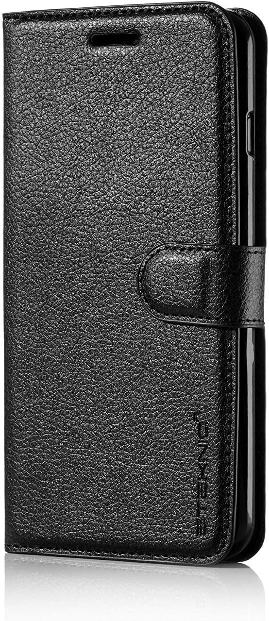 eTEKNIC PU Leather Flip Case for iPhone 8 Plus and iPhone 7 Plus Wallet Phone Cover with Card Holder, Stand, Magnetic, Black, Onyx Series