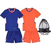 Hiheart Boys 2 Pack Soccer Jersey Set Team Sports T-shirt and Shorts with Mesh Ball Bag