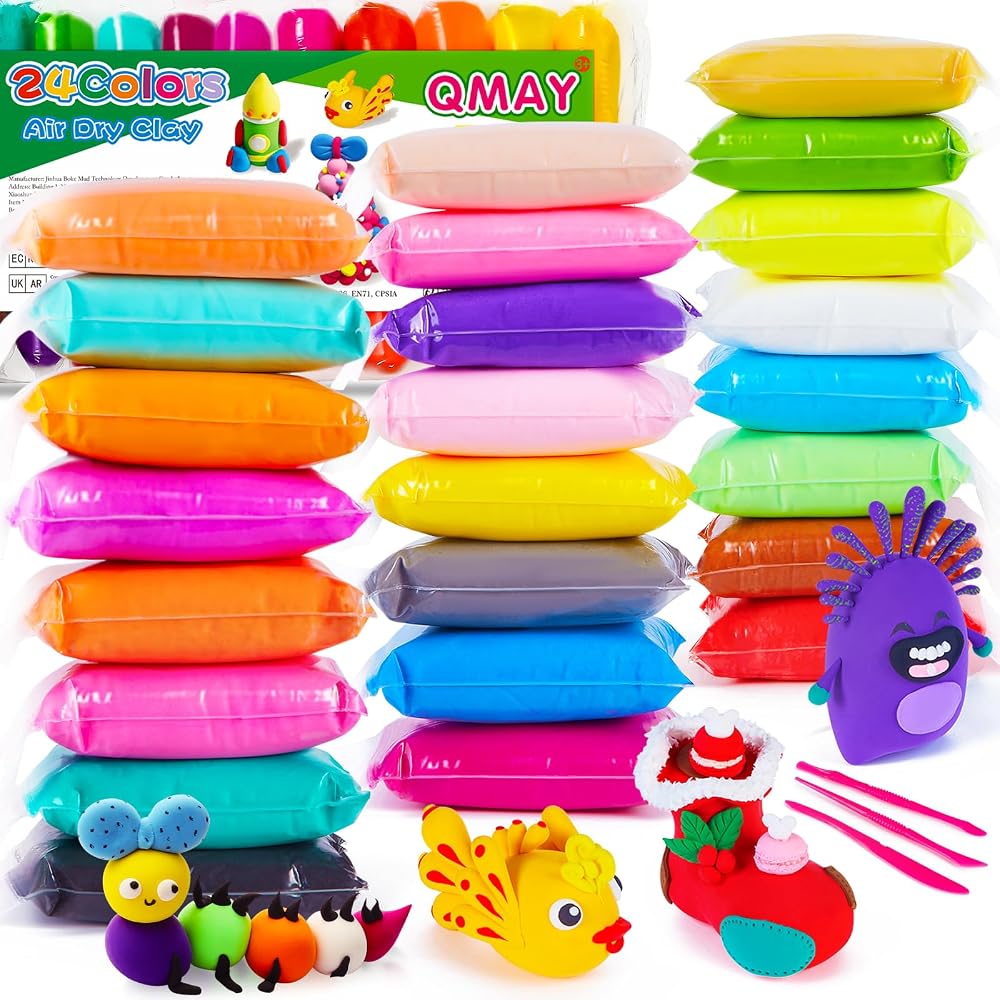 QMay Air Dry Clay 24 Colors Ultra Light No Bake Non-Toxic Modeling Clay Kit