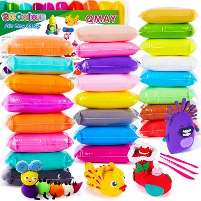 QMay Air Dry Clay 24 Colors Ultra Light No Bake Non-Toxic Modeling Clay Kit