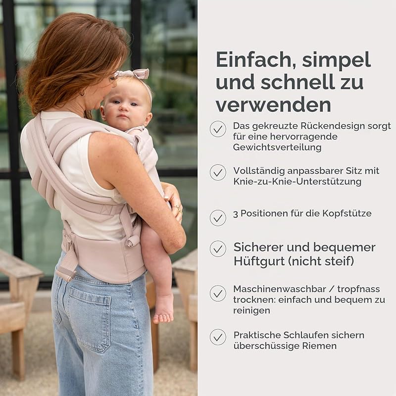 Honey Blossom Babytrage, Ergonomisch, M-Position, Gleitsitz, Kreuzträger, 3,2–18,1 Kg, Toasted Almond