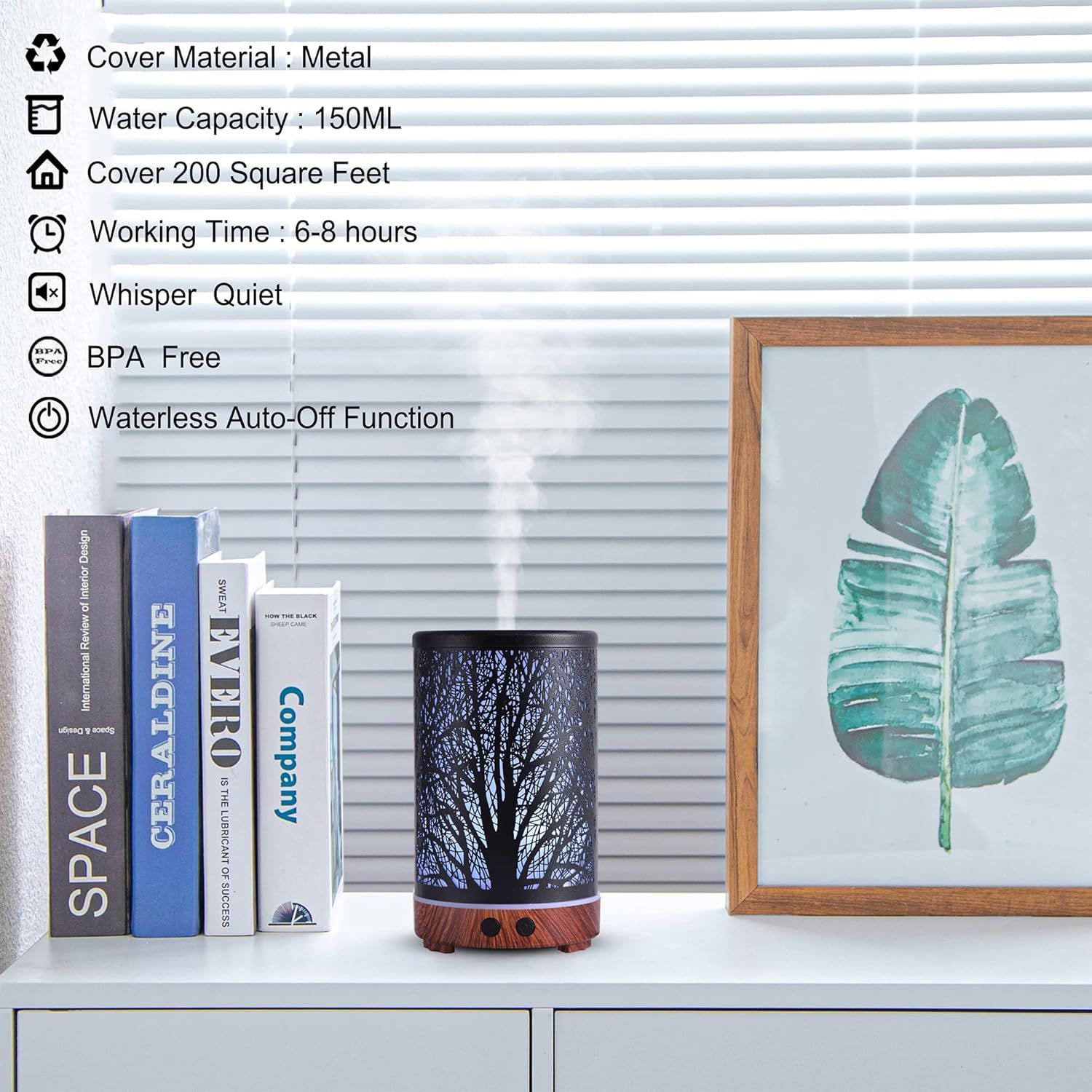 Essential Oil Diffuser, Ultrasonic Diffusers for Essential Oils 150ML Metal Aromatherapy Cool Mist Humidifier with Adjustable Mist Mode Waterless Auto Shut-Off 15 Lighting Changed Modes LED (Tree): Kitchen & Dining