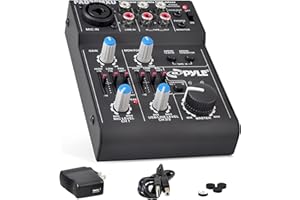 Pyle 5 Channel Audio Mixer - DJ Sound Controller Interface with USB Soundcard for PC Recording, XLR 3.5mm Microphone Jack, 18