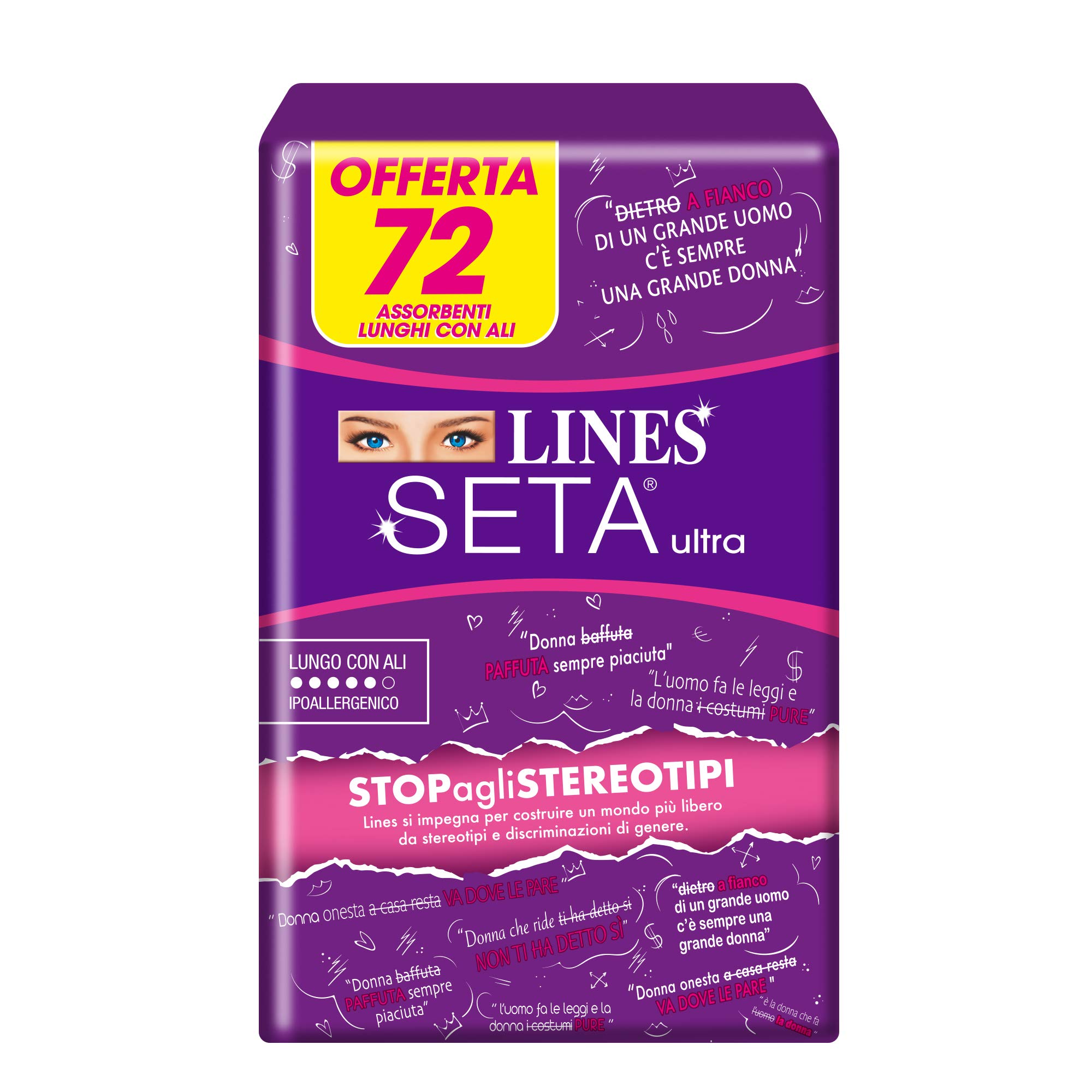 Lines Ultra Absorbent Silk Long with Wings, Pack of 72