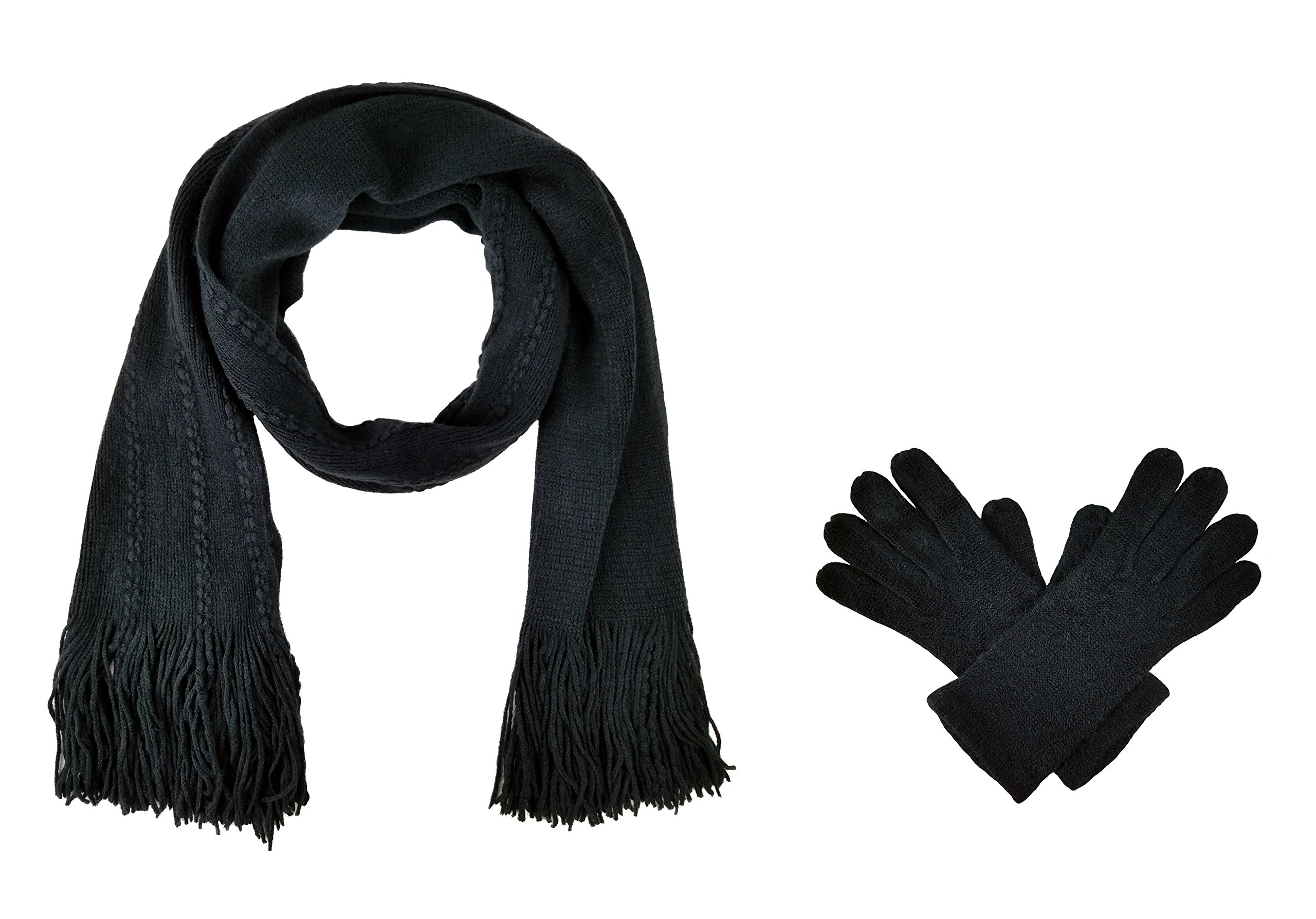 Bruceriver Women's Knit Scarf & Glove Set Touchscreen Function Cashmere Feel Cable Design Bruceriver Women's Knit Scarf & Glove Set Touchscreen Function Cashmere Feel Cable Design