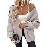 Women’s Oversized Knit Cardigan, Open Front Long Sleeve Chunky Sweater, Soft Cozy Beige Cardigan for Fall & Winter Layering