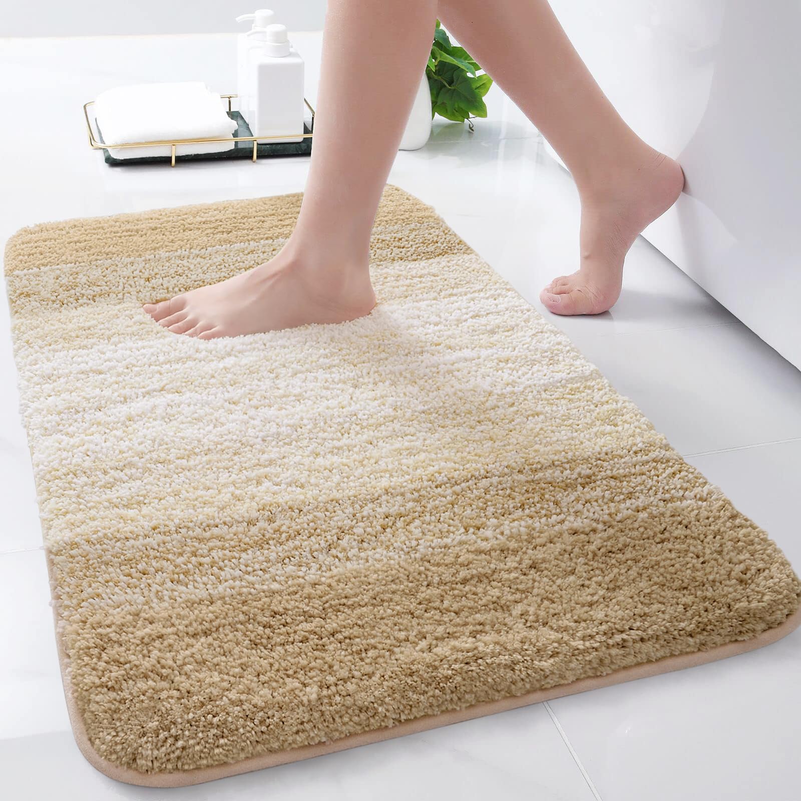 Photo 1 of Arotive Microfiber Bathroom Rugs, Shaggy Soft and Absorbent Bath Rug, Non-Slip, Thick Plush Machine Washable Dry Bath Mats for Bathroom, Tub and Shower, 24x16, Camel