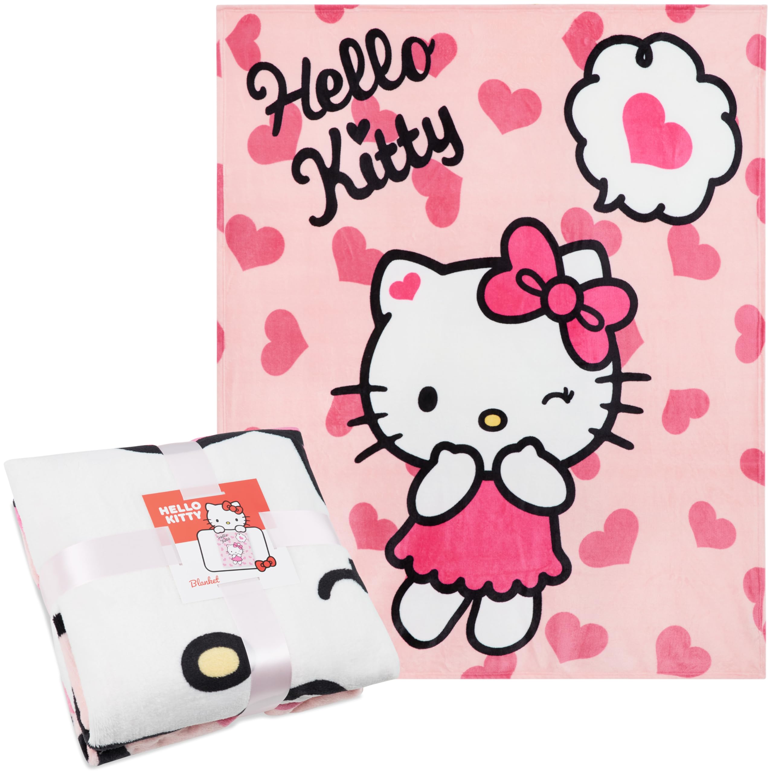 Hello Kitty Sanrio Fleece Bed Blanket 150x130 cm, Cinnamoroll Throw Blanket, Plush Comforter for Travel Sleepovers, Bedroom Decor, Kawaii Gifts (Pink Hello Kitty)