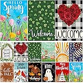 Seasonal Garden Flags Set of 12, Double Sided12x18 Inch Yard Flags, Small Garden Flags for Outside, Christmas Garden Flag, Fall Winter Halloween Outdoor Flag, Holiday Garden Decor for All Season