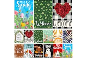 LUMIFAN Seasonal Garden Flags Set of 12, Double Sided12x18 Inch Yard Flags, Small Garden Flags for Outside, Christmas Garden Flag, Fall Winter Halloween Outdoor Flag, Holiday Garden Decor for All Season