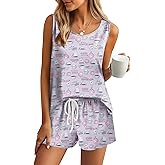 Ekouaer Womens Pajama Sets Cotton Pjs Sleeveless Tank Top and Shorts Sleepwear Soft Pjs 2 Piece Lounge Set S-XXL