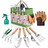 9-Piece Gardening Tools Set - Complete Gardening Kit with Heavy-Duty Stainless Hand Tools, Durable Storage Bag with Garden Accessories, Ideal Gardening Gifts for Women, Men, Gardeners (Green)