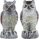 Hedoc 2 Pack Fake Owl Decoys to Scare Birds Away, Great Horned Owl Bird Deterrents, Nature Scarecrow Plastic Pest Repellent, 