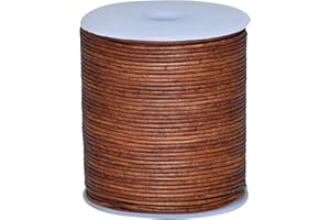 Cords Essentials Round Genuine Leather String Cord, Rope for Jewelry Making, Necklaces, Bracelets, Kumihimo Braiding, Wraps, Crafts and Hobby Projects (Distressed Saddle, 1.5 MM)