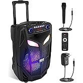 Pyle 800W Portable Bluetooth Speaker System Loud 12" Subwoofer, And Wireless Mic, Pa Speaker Is Wireless And Includes Wheels & 4 Hr Battery Life – for Karaoke, Parties & Outdoors