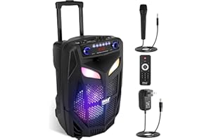 Pyle 800W Portable Bluetooth Speaker System Loud 12" Subwoofer, And Wireless Mic, Pa Speaker Is Wireless And Includes Wheels & 4 Hr Battery Life – for Karaoke, Parties & Outdoors
