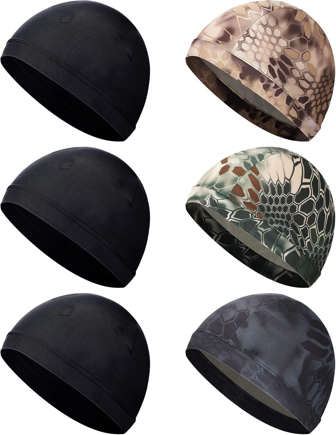 SATINIOR 6 Pieces Unisex Helmet Liner Skull Cap Cooling Cycling Cap Sports Helmet Cap Sweat Wicking Cap (Black, Camouflage): Clothing
