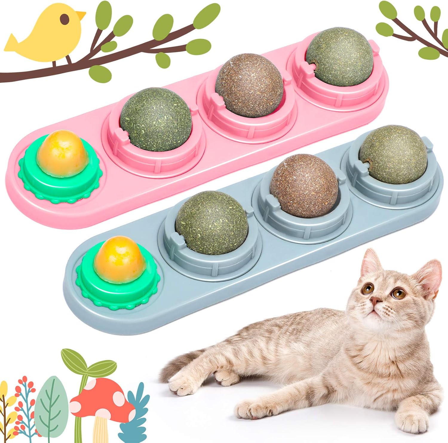Nuanchu 2 Pieces Catnip Wall Ball Toys Rotatable Snack Edible Balls Cat