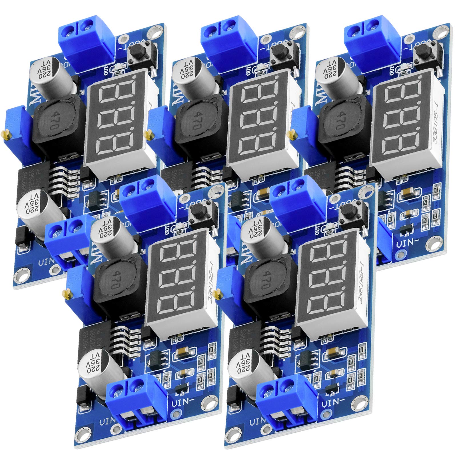 AZDelivery Compatible with LM2596 DC-DC 3 Digit Voltmeter Display 3.3V 24V Step-down Module, with Digital Display, including E-Book! (Pack of 5)