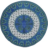 India Arts Floral Peacock Round Cotton Tablecloth 72" Blue