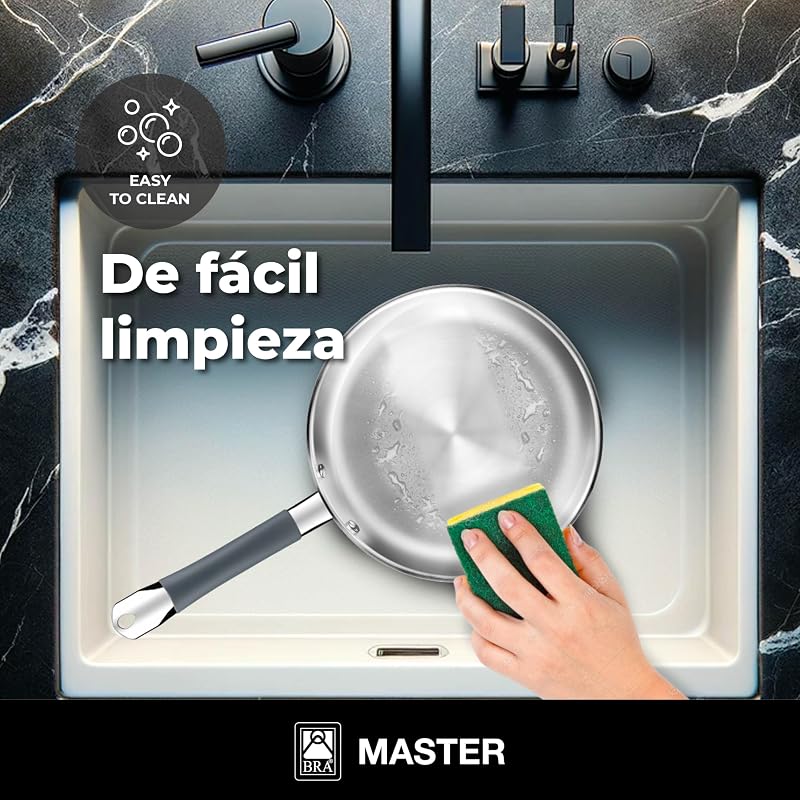 Master | Sartén 24 cm, Acero Inoxidable, Sin Antiadherente