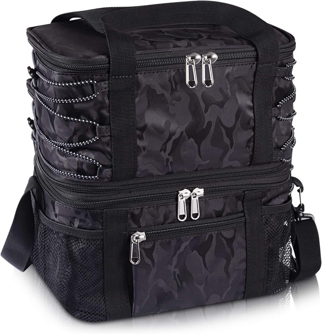 BERTASCHE Insulated Lunch Bag for Men Women, Portable Leakproof Cooler Bag with Dual Compartments, Shoulder Strap for Work, School, Outdoor, Travel, Camping-Black (Medium in 10L)