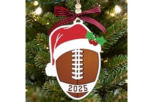 PAIVSUN Football Christmas Ornaments Gifts 2025, Wooden Football Hanging Decorations for Christmas Tree, 2 Layers Sports Ornaments for Men Dad Friends Coaches Players (Football)