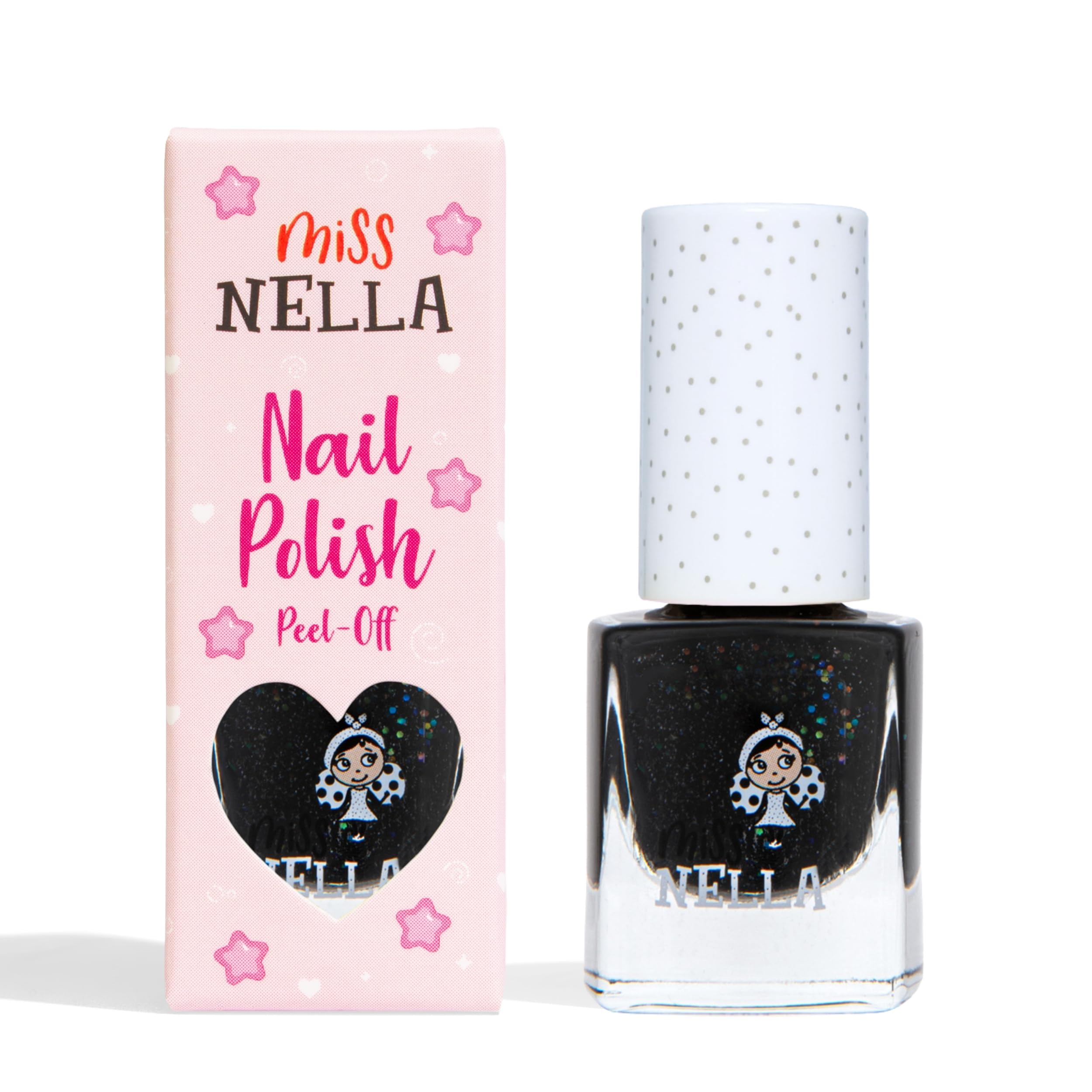 Miss Nella SURPRISE PARTY– Safe Special Black Glitter Nail Polish for Kids, Non-Toxic & Odour Free Formula for Children and Toddlers, Natural Water Based for Easy Peel Off