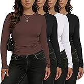 HOPLYNN 1/4 Pack Womens Long Sleeve Shirts Crew Neck Basic Compression Slim Fitted Workout Undershirts Baselayer Tops