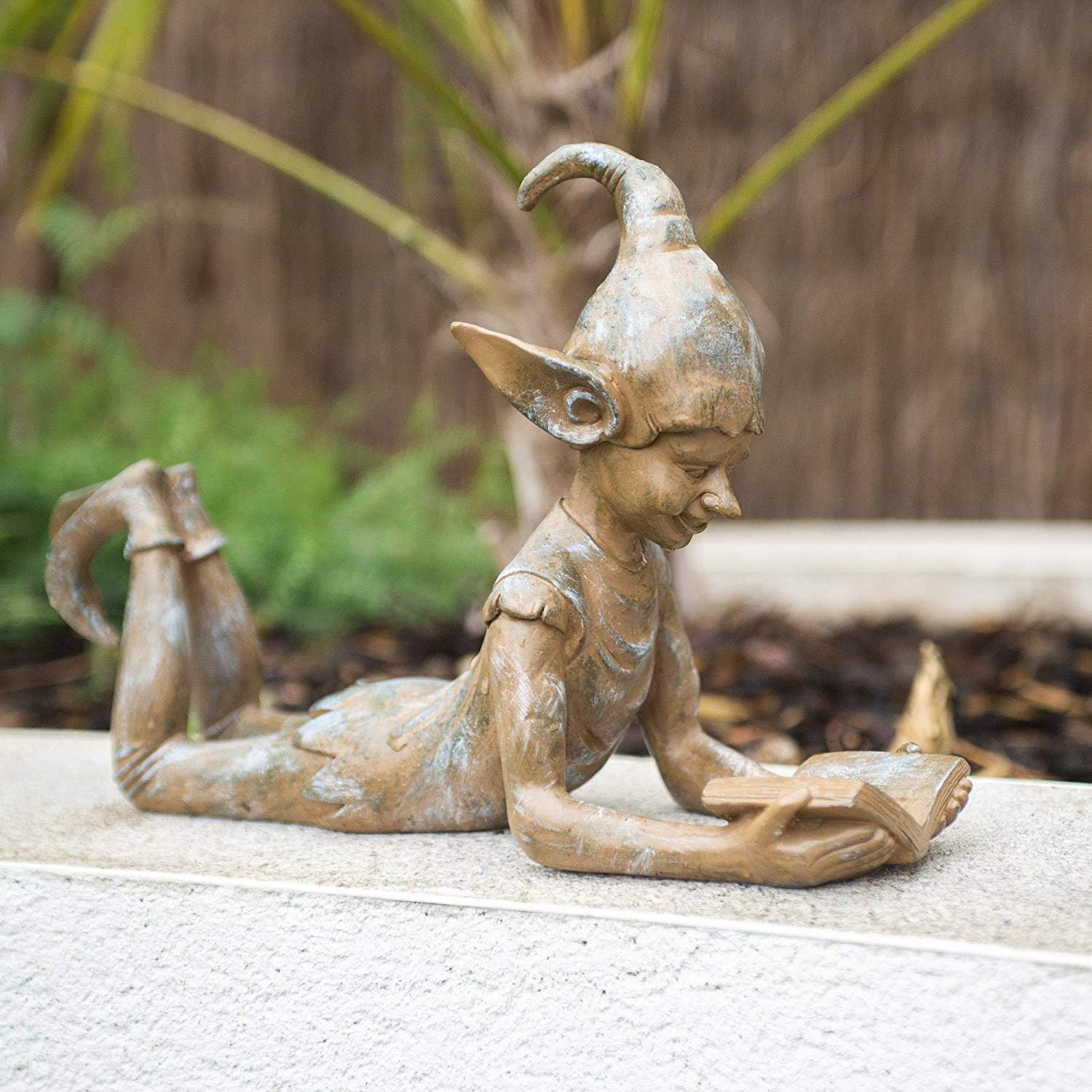 garden mile Resin Lying Bronze elf Garden Outdoor Ormnament Patio Décor