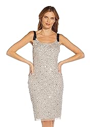 Adrianna Papell Women's Beaded MIDI Dress, Marble, 6