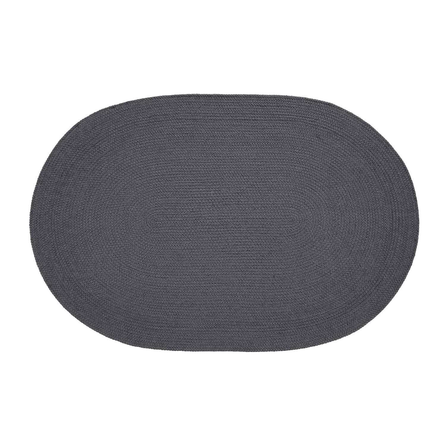 Homescapes Dark Grey Handmade Braided Oval Rug For Bedroom & Living