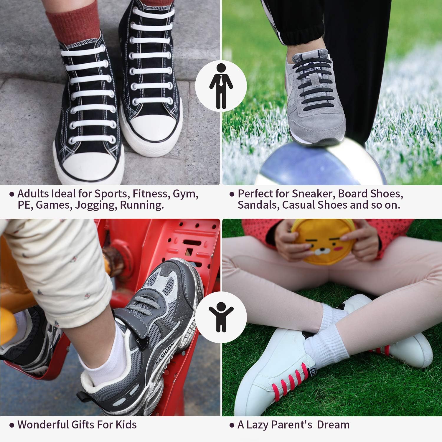 Udaily No Tie Shoelaces for Kids and Adults, Elastic Silicone Shoe Laces for Sneaker: Shoes