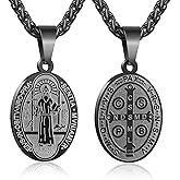 P. BLAKE Oval Saint Christopher/Michael/Joseph/Jude/Virgin Mary/Joseph/Francis/Patrick/Anthony/Benedict/Thomas Necklace for Men Women, Stainless Steel Catholic Patron Pendant with Chain 24 Inches