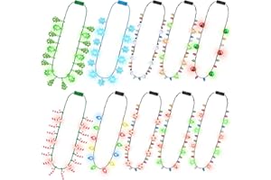 TRAPLACE 10 PCS Christmas Light Necklace Accessories, 3 Flash Modes Christmas Party Favors, 10 Kinds of Wearable Xmas Lights Necklace, Colorful Xmas Decorations for Ugly Sweater Party Supplies Holiday Decor