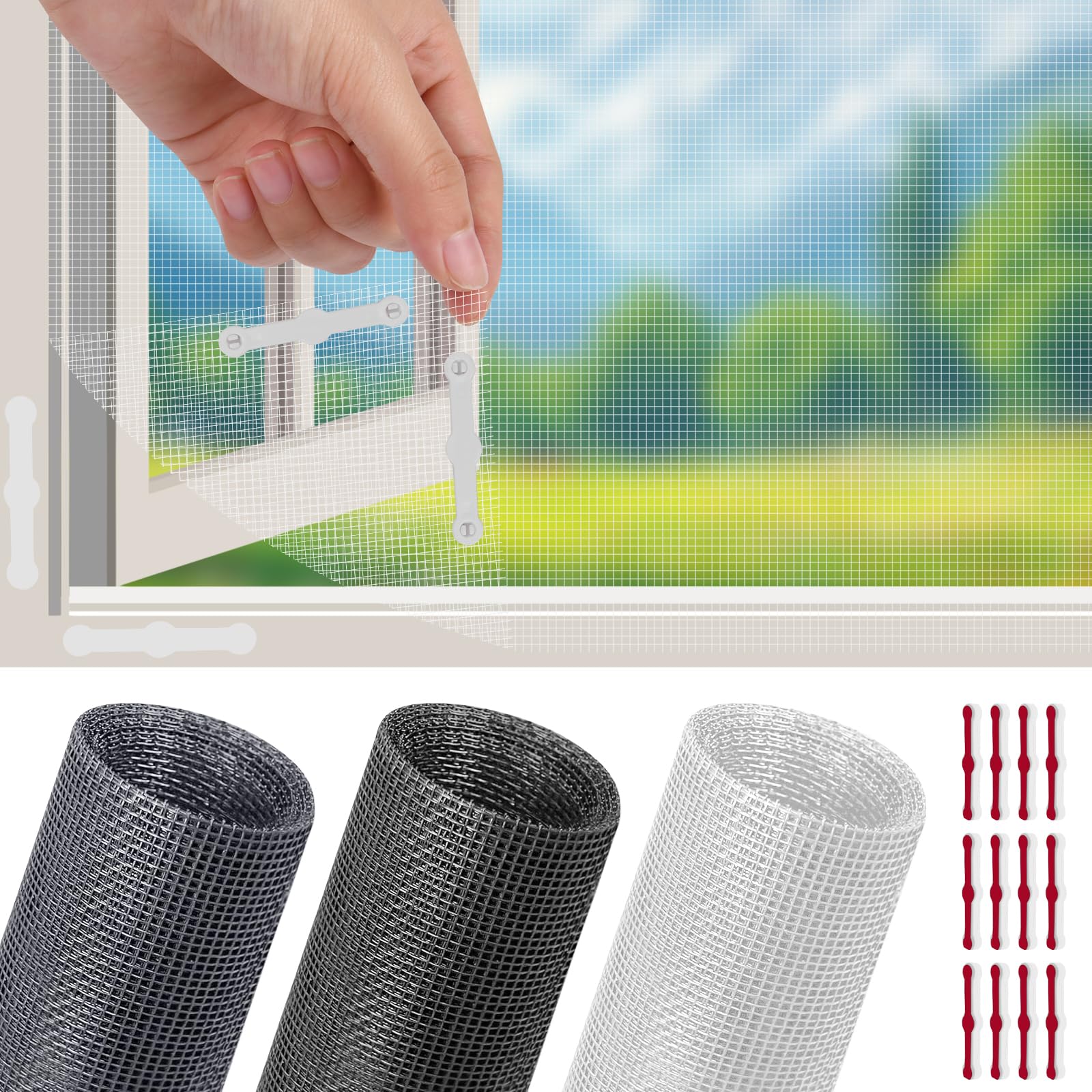 Flintronic Mosquito Netting with 12PCS Clips, 150x180cm Insect Fly Window Screen, Adjustable DIY Fly Screens for Windows, Fibergalss Mesh Insect Mesh, Easy Install Keep Bugs/Flys/Mosquitoes Out, White