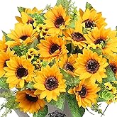 AmyHomie Artificial Sunflower Bouquets,2 Bunches Fake Flowers for Outdoors Baby Shower Home Wedding Fall Decor, Bride Holding Flowers,DIY Garden Craft Art Decor