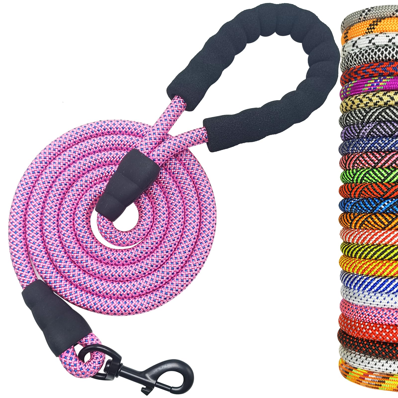 MayPaw Heavy Duty Rope Dog Lead, 3/4/5/6/7/8/10/12/15 FT Nylon Pet Leash, Soft Padded Handle Thick Lead Leashes for Large Medium Dogs (Pink-blue Dot, 1/2" * 6') โ image 1